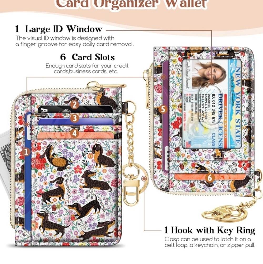 Floral Dachshund Card Organizer Wallet